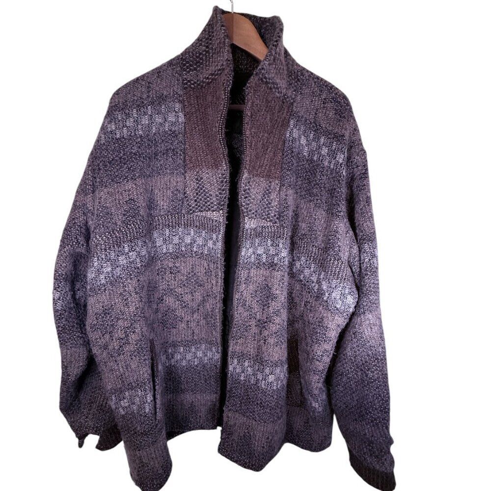 Baby Alpaca Peruvian Brushed Wool Gray Brown Full Zip Lined Jacket- Mens Size XL
